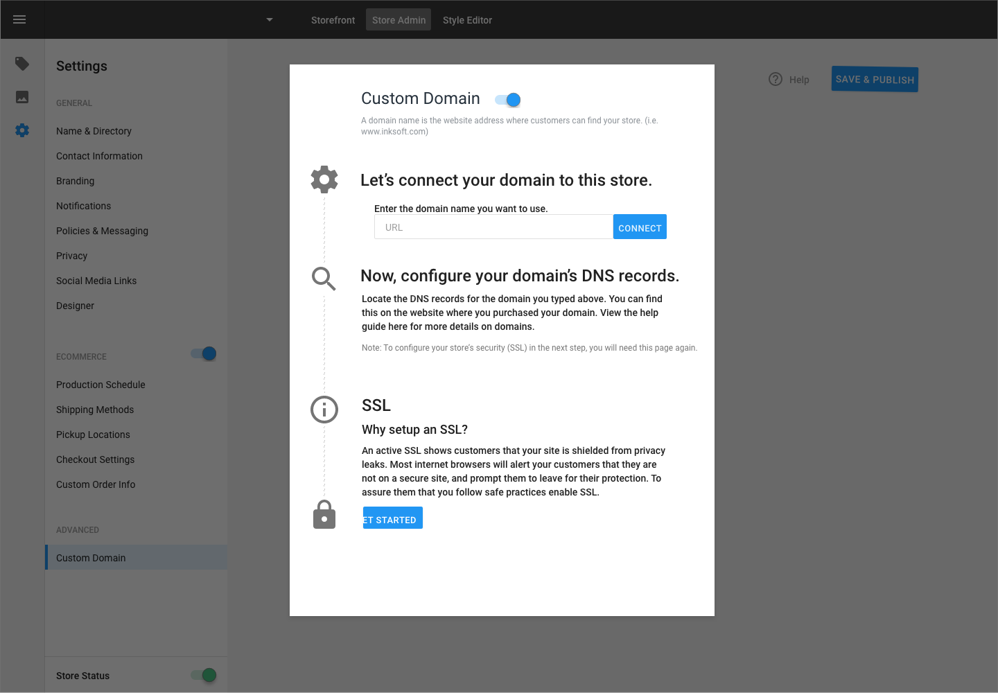 SSL — Domain configuration panel